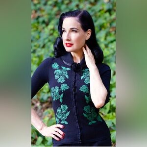 Wheels and Dollbaby Dita Cardigan Black with Emerald Embroidery AU 8 New in Box